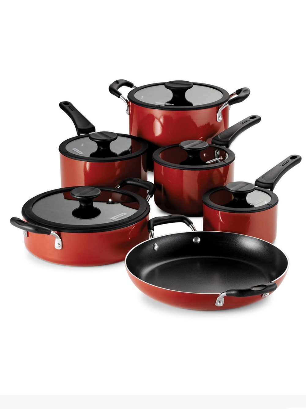 Tramontina 11-Piece Red Nonstick Cookware Set with Lids -